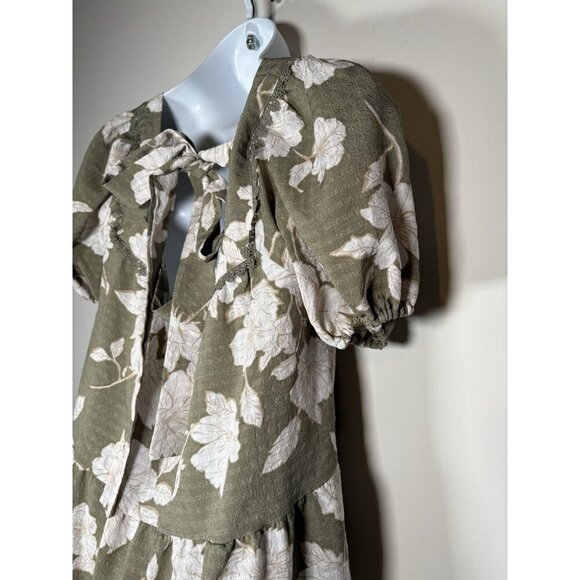 Blu Pepper Square Neck Tiered Baby Doll Green Floral Dress Cottagecore Small - Picture 6 of 7